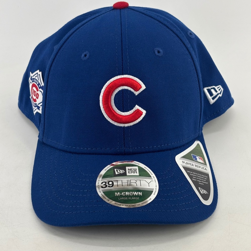 New Era Chicago Cubs Hat Mens L/XL Blue 39THIRTY 150th Anniversary New
